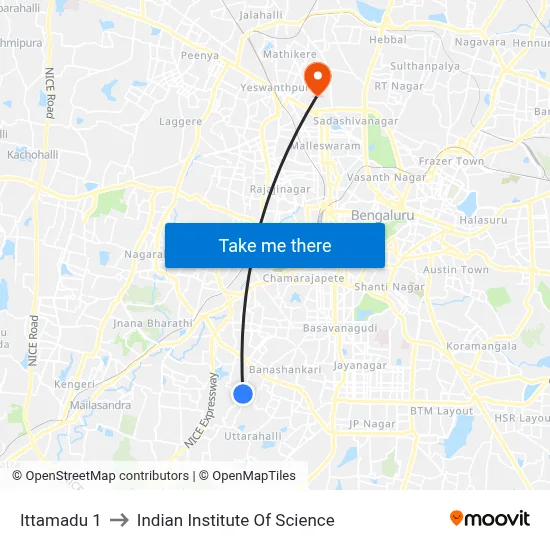 Ittamadu 1 to Indian Institute Of Science map