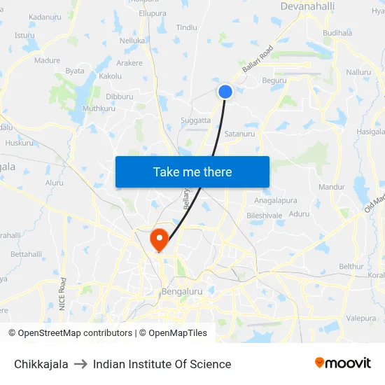 Chikkajala to Indian Institute Of Science map