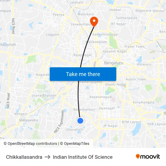 Chikkallasandra to Indian Institute Of Science map