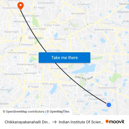 Chikkanayakanahalli Dinne to Indian Institute Of Science map