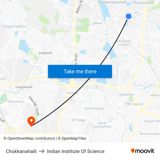 Chokkanahalli to Indian Institute Of Science map