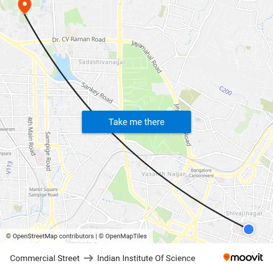 Commercial Street to Indian Institute Of Science map