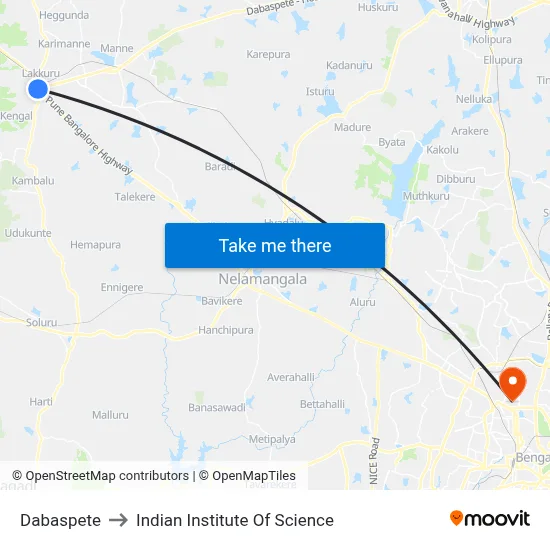 Dabaspete to Indian Institute Of Science map