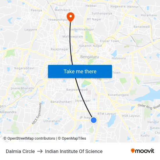 Dalmia Circle to Indian Institute Of Science map