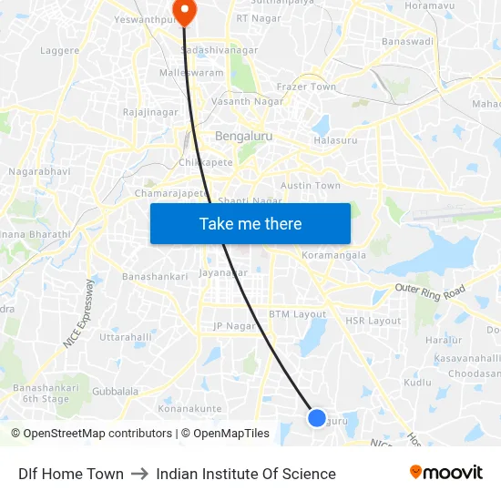 Dlf Home Town to Indian Institute Of Science map
