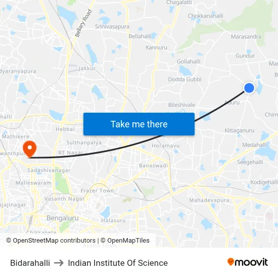 Bidarahalli to Indian Institute Of Science map