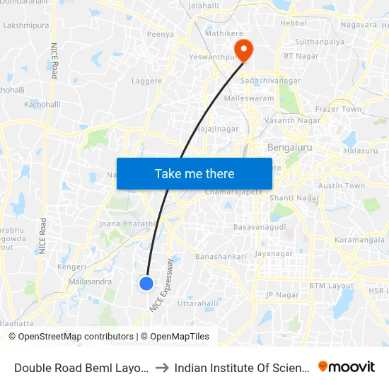 Double Road Beml Layout to Indian Institute Of Science map