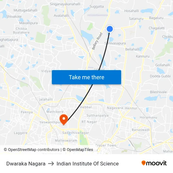 Dwaraka Nagara to Indian Institute Of Science map