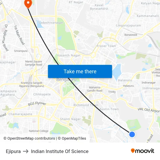Ejipura to Indian Institute Of Science map
