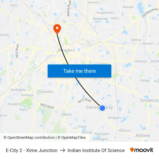 E-City 2 - Xime Junction to Indian Institute Of Science map