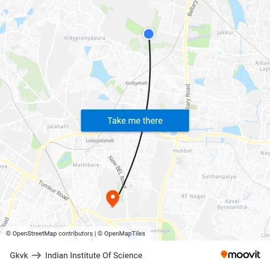 Gkvk to Indian Institute Of Science map