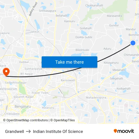 Grandwell to Indian Institute Of Science map