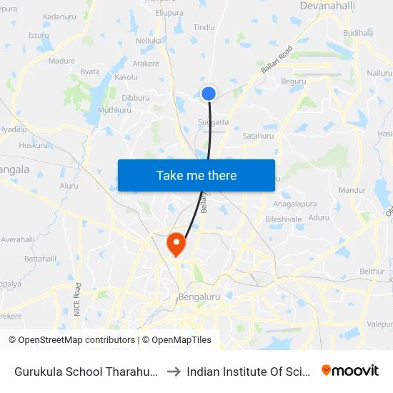 Gurukula School Tharahunase to Indian Institute Of Science map