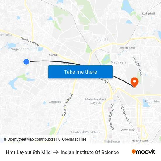 Hmt Layout 8th Mile to Indian Institute Of Science map