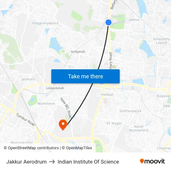 Jakkur Aerodrum to Indian Institute Of Science map