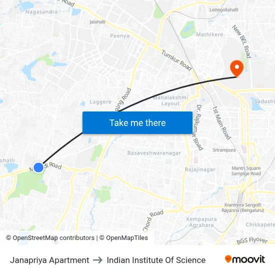 Janapriya Apartment to Indian Institute Of Science map