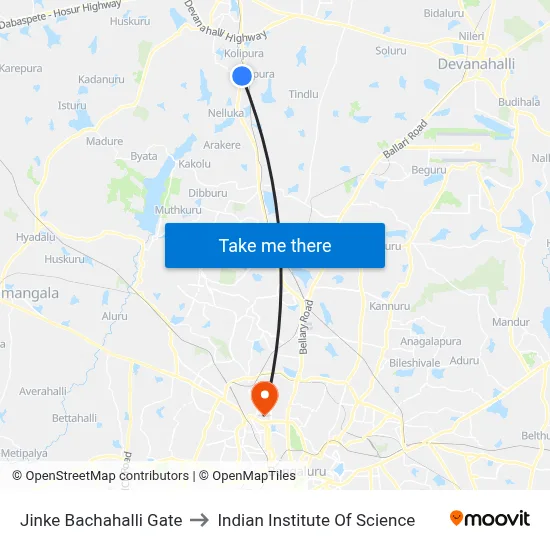 Jinke Bachahalli Gate to Indian Institute Of Science map