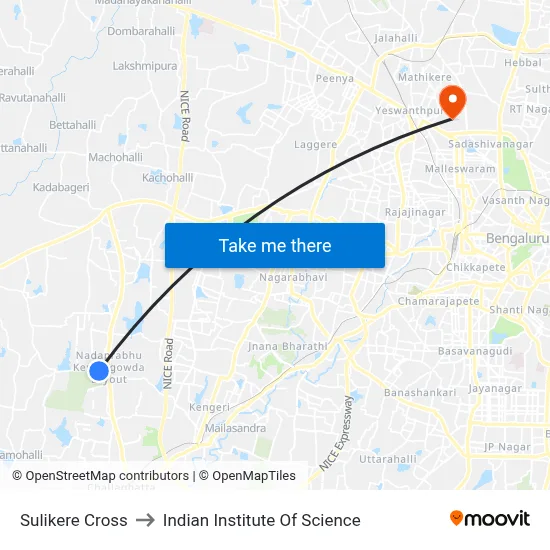 Sulikere Cross to Indian Institute Of Science map