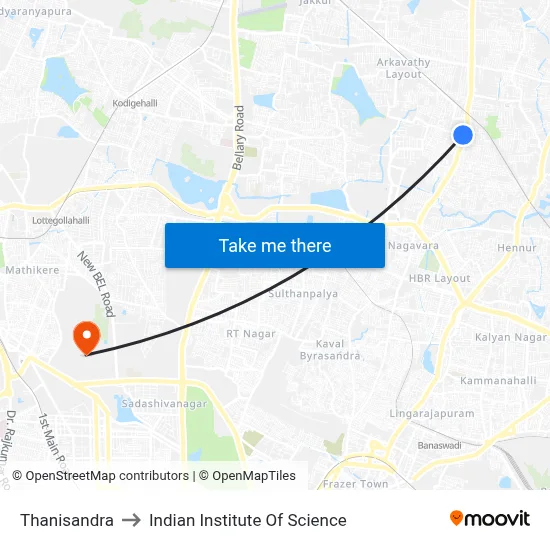 Thanisandra to Indian Institute Of Science map