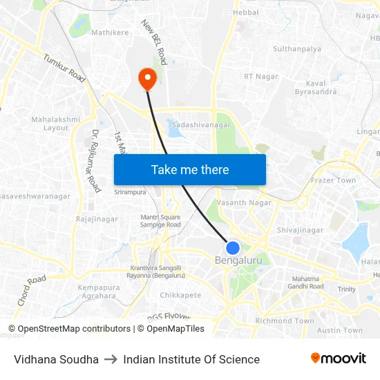 Vidhana Soudha to Indian Institute Of Science map