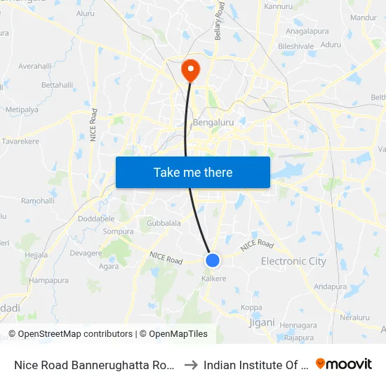 Nice Road Bannerughatta Road Junction to Indian Institute Of Science map