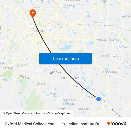 Oxford Medical College Yadavanahalli to Indian Institute Of Science map