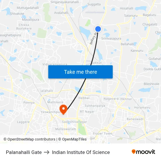 Palanahalli Gate to Indian Institute Of Science map