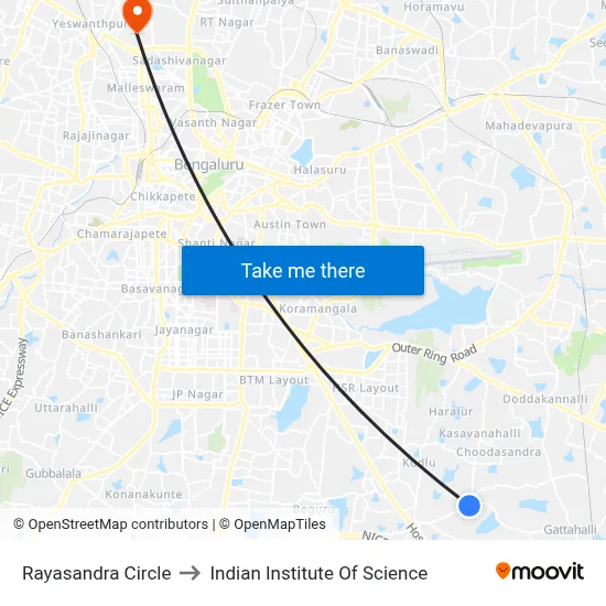 Rayasandra Circle to Indian Institute Of Science map