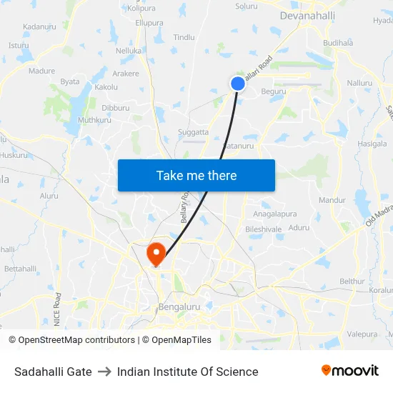 Sadahalli Gate to Indian Institute Of Science map