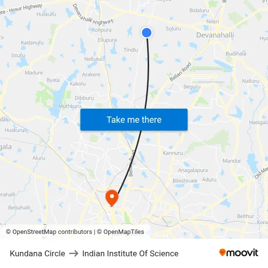 Kundana Circle to Indian Institute Of Science map
