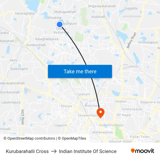 Kurubarahalli Cross to Indian Institute Of Science map