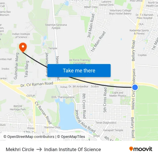 Mekhri Circle to Indian Institute Of Science map