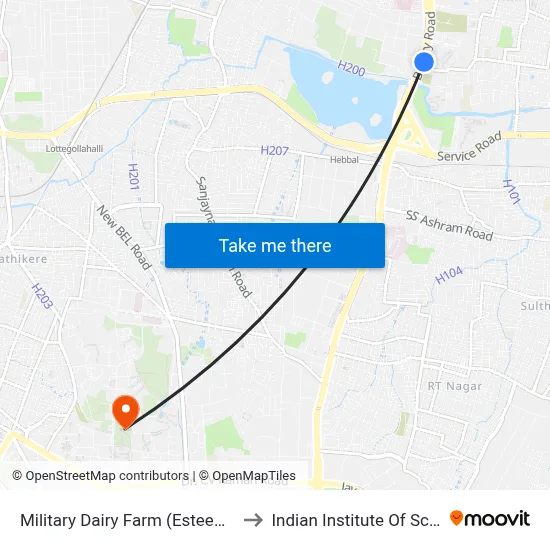 Military Dairy Farm (Esteem Mall) to Indian Institute Of Science map