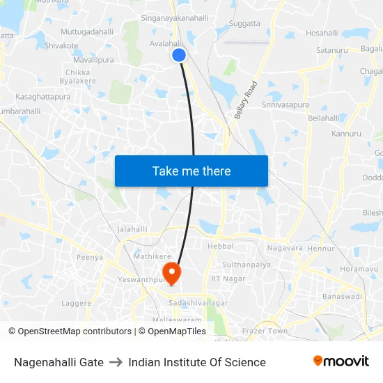 Nagenahalli Gate to Indian Institute Of Science map