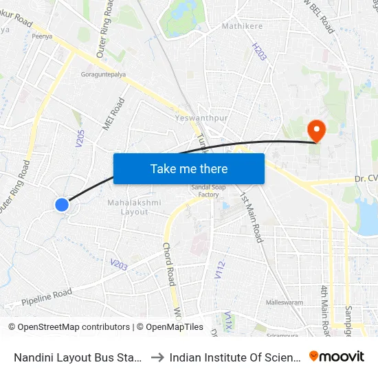Nandini Layout Bus Stand to Indian Institute Of Science map