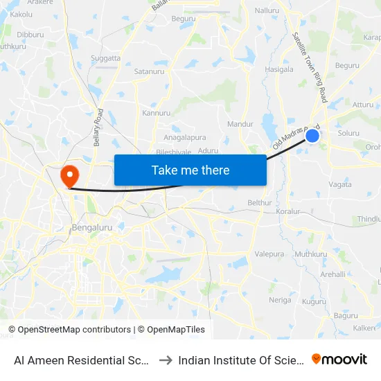 Al Ameen Residential School to Indian Institute Of Science map