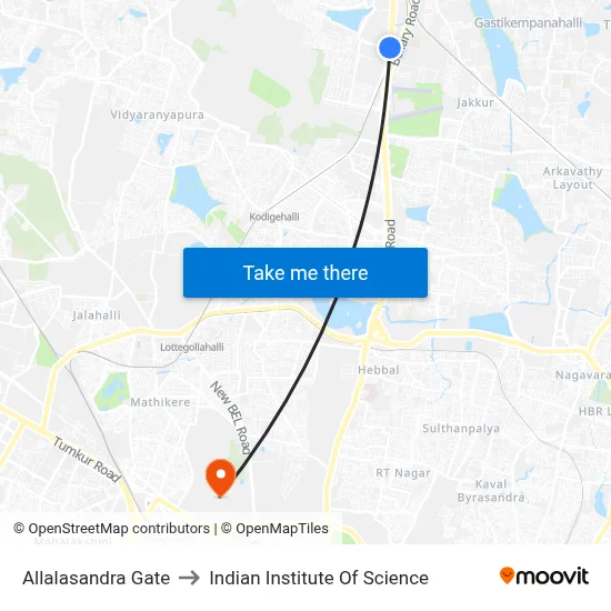 Allalasandra Gate to Indian Institute Of Science map