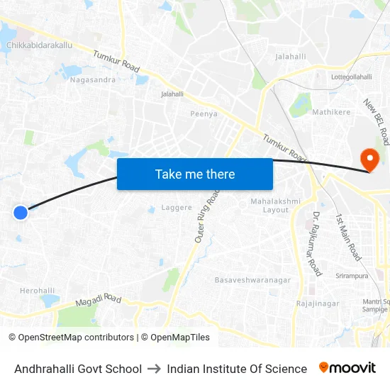 Andhrahalli Govt School to Indian Institute Of Science map