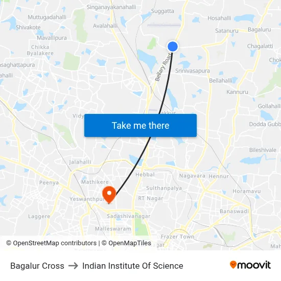 Bagalur Cross to Indian Institute Of Science map