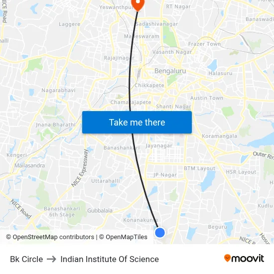 Bk Circle to Indian Institute Of Science map