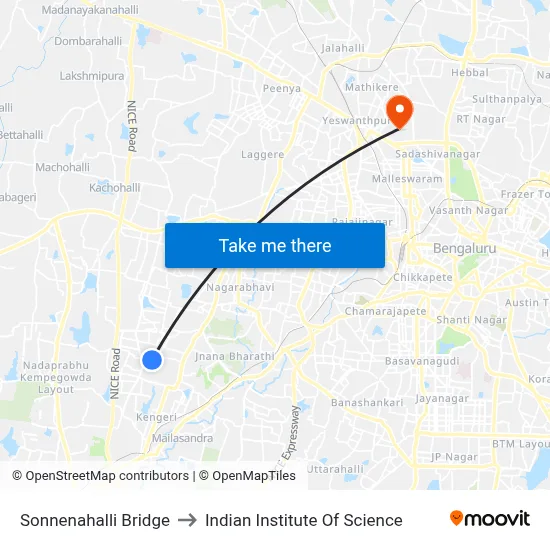 Sonnenahalli Bridge to Indian Institute Of Science map