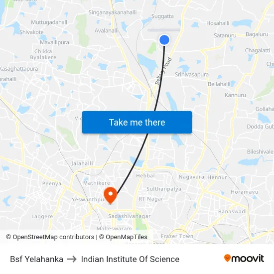 Bsf Yelahanka to Indian Institute Of Science map