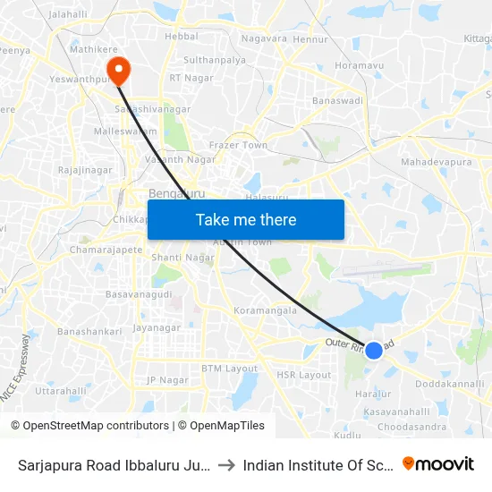Sarjapura Road Ibbaluru Junction to Indian Institute Of Science map
