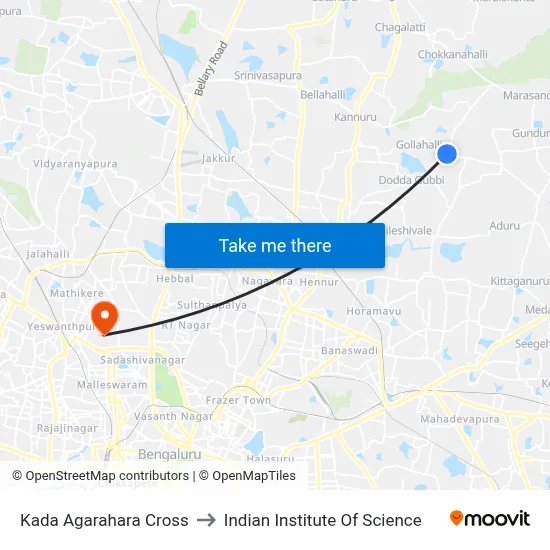 Kada Agarahara Cross to Indian Institute Of Science map