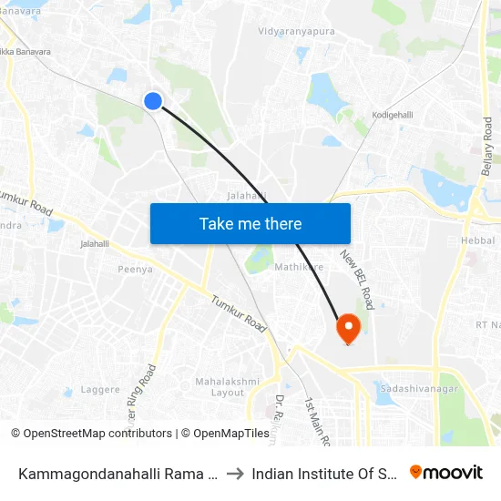 Kammagondanahalli Rama Temple to Indian Institute Of Science map