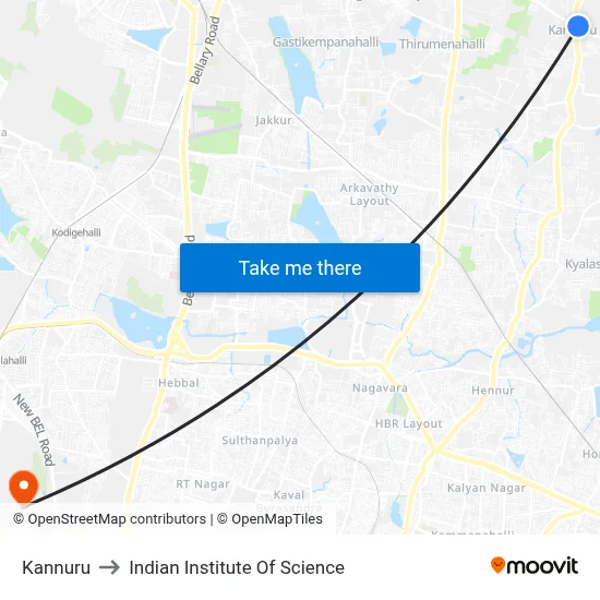 Kannuru to Indian Institute Of Science map