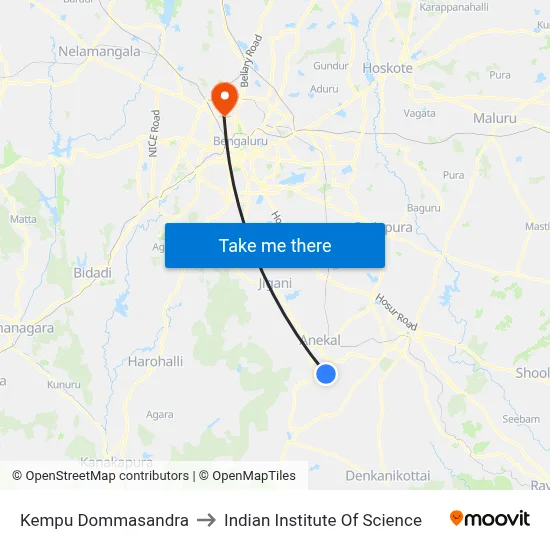Kempu Dommasandra to Indian Institute Of Science map