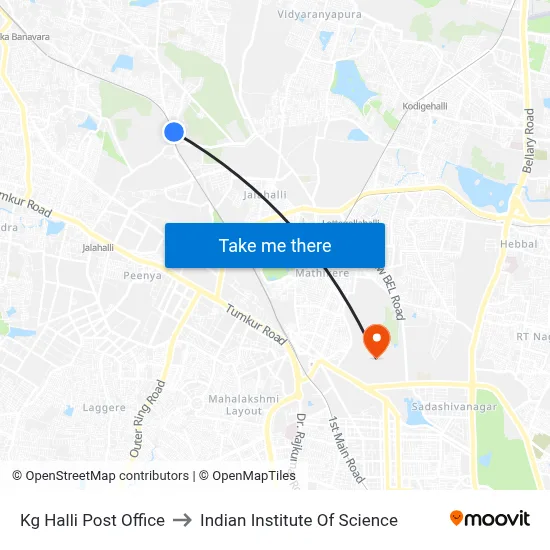 Kg Halli Post Office to Indian Institute Of Science map