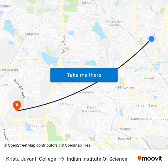 Kristu Jayanti College to Indian Institute Of Science map