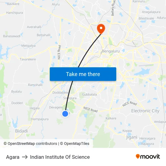 Agara to Indian Institute Of Science map